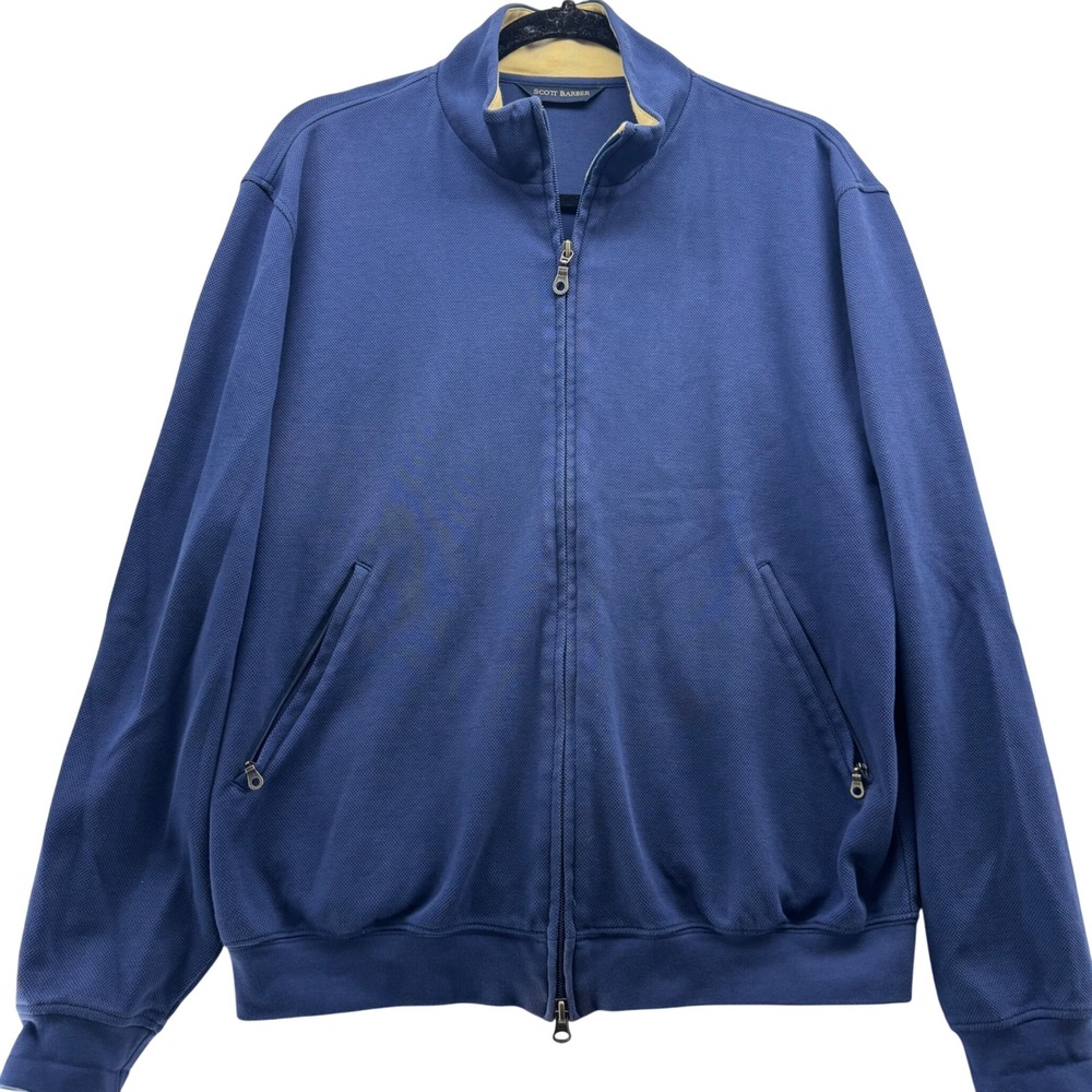 Scott Barber Men's M Blue Full‎ Zip Pima Cotton Sweater Jacket Casual Classic